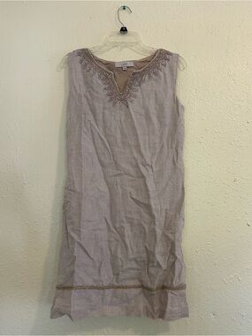 LOFT Beaded Neckline Sleeveless Dress in Light Taupe EUC